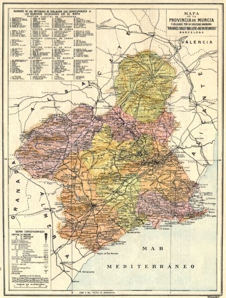 Spain Mapa De La Provincia De Murcia 1913 Old Antique Vintage Plan Chart