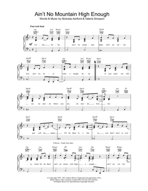 Deutsch translation of ain't no mountain high enough by marvin gaye. Download Ain't No Mountain High Enough Sheet Music By ...