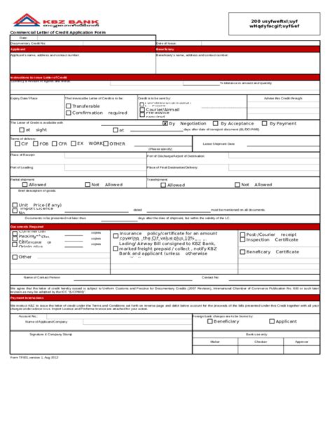 Fillable Online Commercial Letter Of Credit Application Form Fax Email