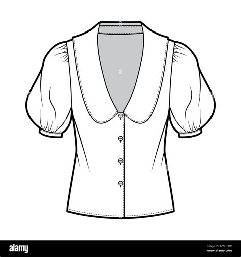 Blouse Technical Fashion Illustration With Collar Framing V Neck