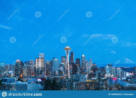 Scenic View Seattle Cityscape In Night Timewashingtonusa Editorial