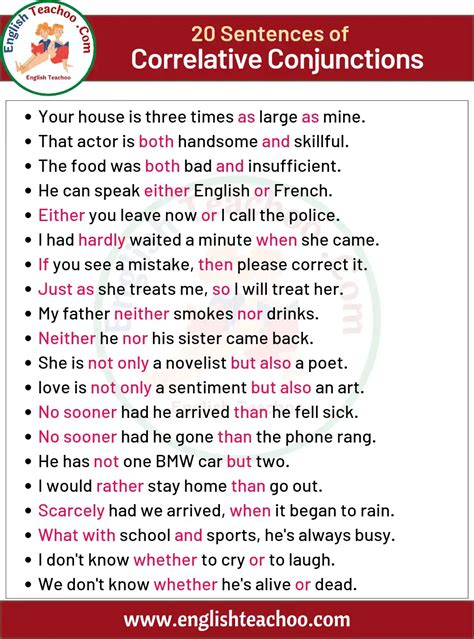 20 Examples Of Correlative Conjunctions In Sentences Englishteachoo