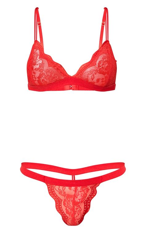 Red Lace Lingerie Set Lingerie Prettylittlething