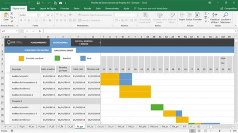 Planilha De Gerenciamento De Projetos Em Excel Com Gráfico De Gantt