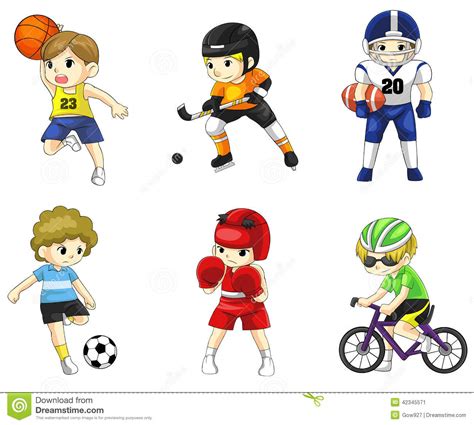 Cartoon Male Athlete Icon In Various Type Of Sport Stock Vector