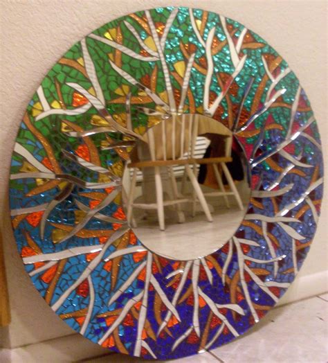 Colorful Handmade Large Stained Glass Round Mosaic Mirror Etsy Stained Glass Stained Glass