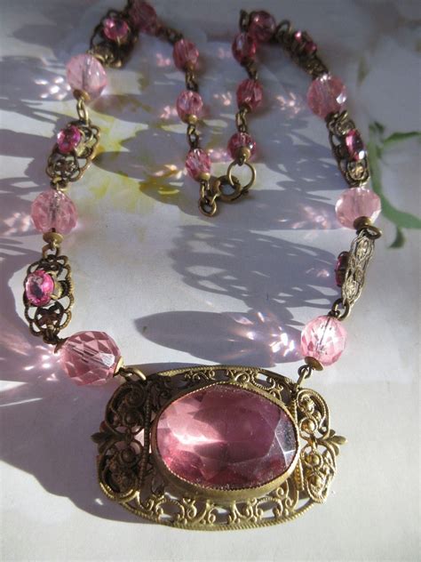 Vintage S Pink Crystal Czech Necklace Vintage Jewelry Crafts Vintage