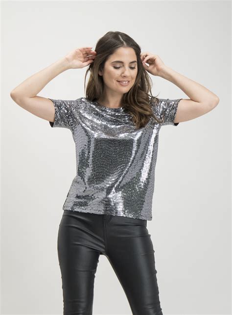 Womens Silver Sequin Sparkle Top | Tu clothing