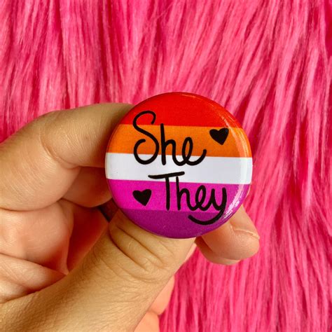 Lesbian Pride Flag Pronoun Pin Back Button Sheher Etsy