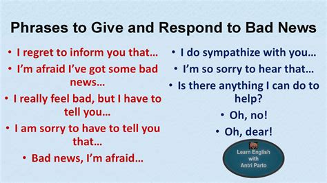 Phrases To Give And Respond To Bad News Learnenglish Learn English