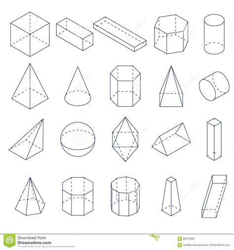 A Set Of 3d Geometric Shapes Isometric Views Stock Vector