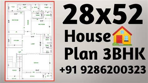 28 X 52 House Plan 🏠1450sqft3bhkdesign Institute91928620032328x52