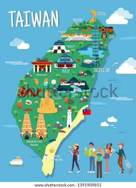 Map Taiwan Attractions Vector Illustration Stock Vector Royalty Free