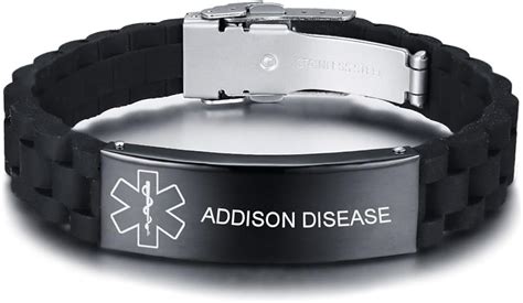Vnox Addison Disease Medical Alert Id Black Silicone Rubber Stainless