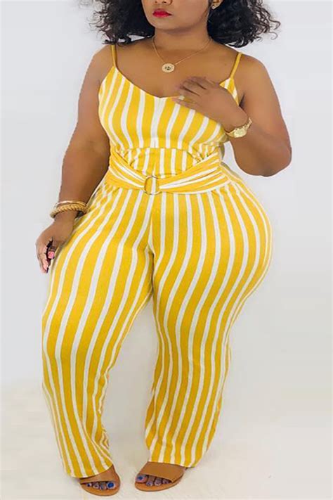 yellow fashion sexy striped sleeveless slip jumpsuits jumpsuits knowfashionstyle wholesale