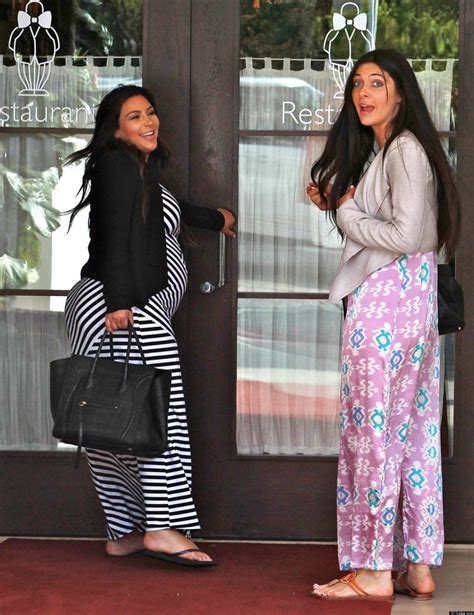 Pregnant Kim Kardashian Shows Baby Bump In Striped Maxi Dress Huffpost