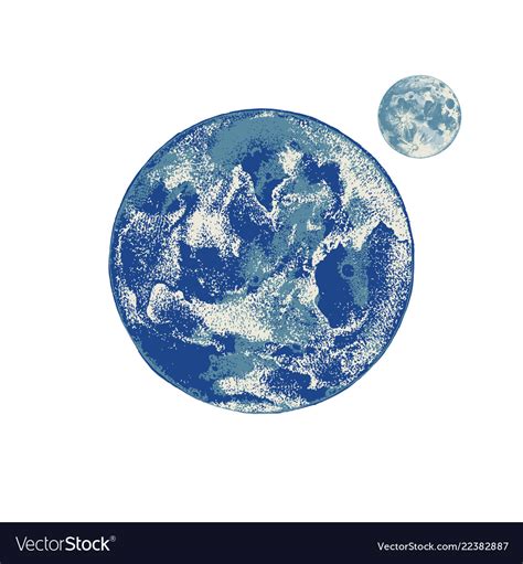 Hand Drawn Earth And Moon Royalty Free Vector Image