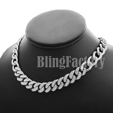 Partial Iced Silver Pt 11mm 18 20 24 Cuban Link Choker Chain Hip Hop