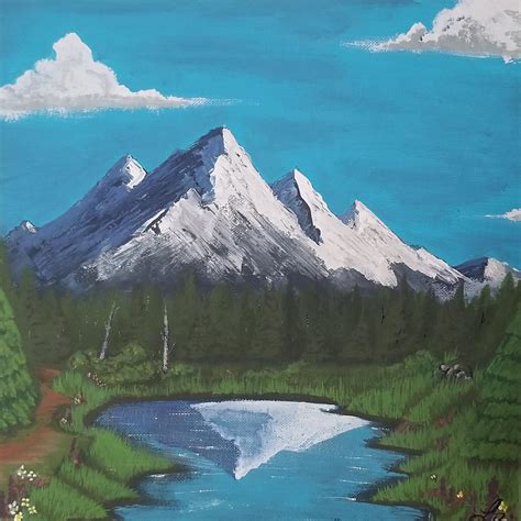 Mountain Painting Redo Added Detail Into The Grass And Reflection I