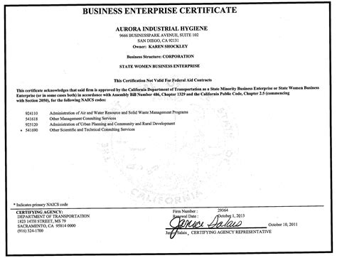 Certifications Aurora Industrial Hygiene