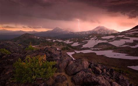1920x1200 Landscape Nature Mountain Lightning Oregon Snow Sunset