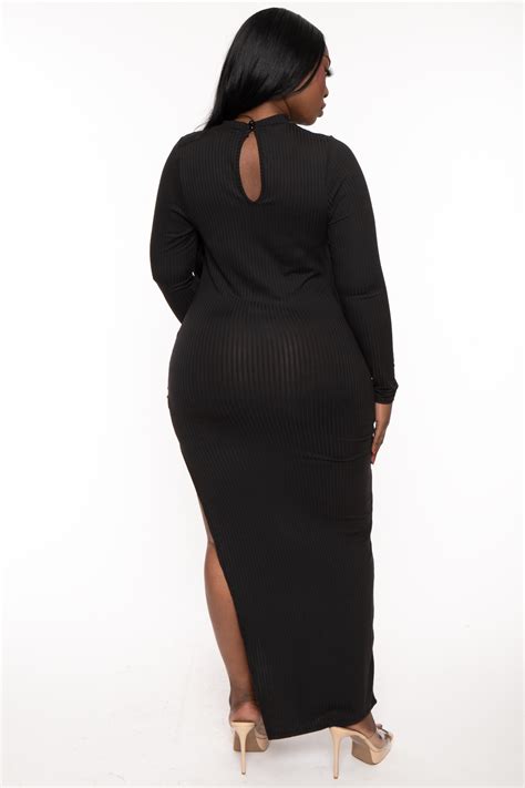 Plus Size Asiah Ribbed Maxi Dress Black Curvy Sense