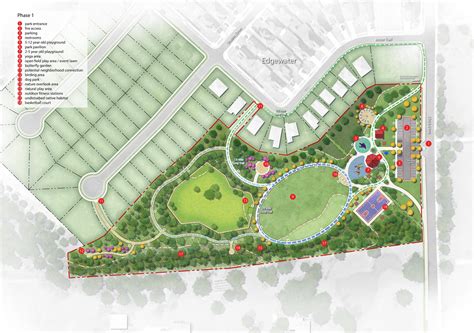 Community Park Plan Rendering Landscape Architecture Parking Design