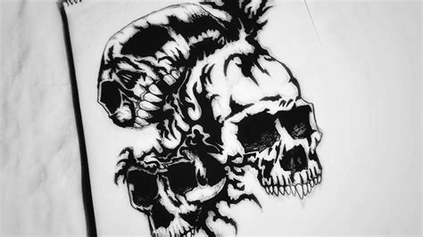 How To Draw Triple Skull Custom Tattoo Design Body