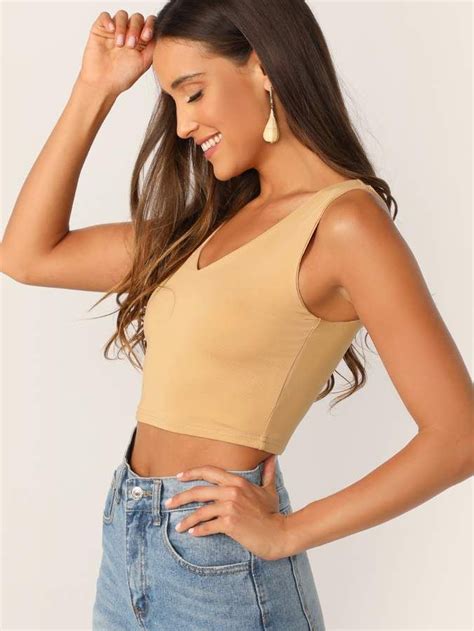 shein solid v neck crop tank top cropped tank top top outfits crop tank