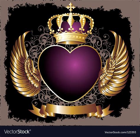 Card With Pink Heart Gold Wings And Crown Download A Free Preview Or