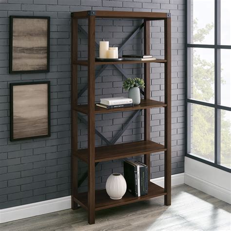 Rustic Industrial 4 Shelf Dark Walnut Bookshelf By Desert Fields