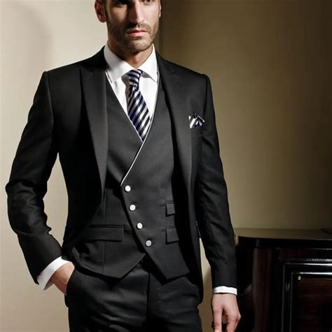 Black Formal Men Suits Slim Fit Custom Wedding Tuxedos For Prom Mens
