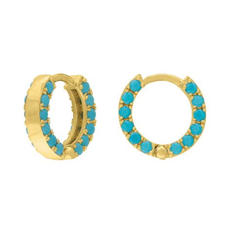 14k Yellow Gold Side Set Turquoise Huggie Earrings 3 8in Y41 173220MT