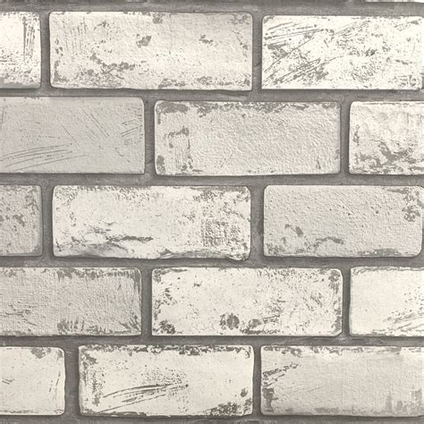 Metallic Brick Whitesilver Wallpaper Arthouse 692201 Brick