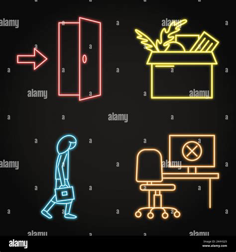 Leaving job neon icon set in line style. Job loss, dismissed