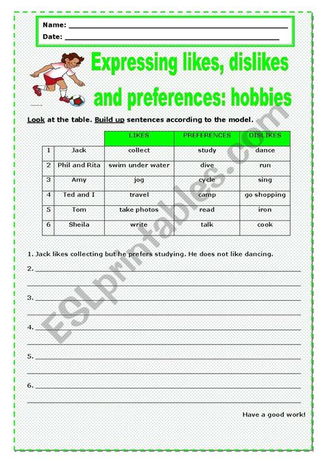 expressing likes dislikes and preferences hobbies 1 esl worksheet by teacher 78