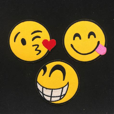 A Set Cute Emoticons Iron On Patch Laugh Kiss Embroidered Etsy