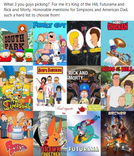 Top 3 Would Be The Simpsons South Park And Futurama 2nd Batch Would