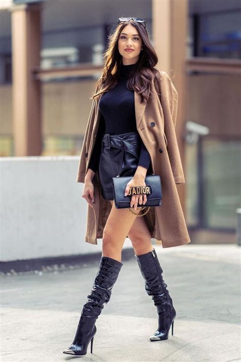 Knee Boots Outfit Winter Boots Outfits Thin Line Stylish Outfits