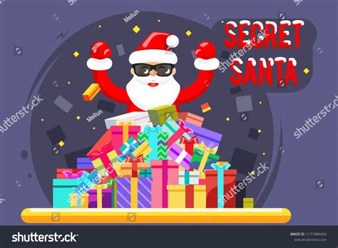 Happy Secret Santa Claus Pile Shopping Stock Vector Royalty Free
