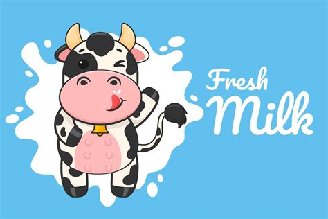 Cartoon Cow Drinking Milk Poster 692321 Vector Art At Vecteezy