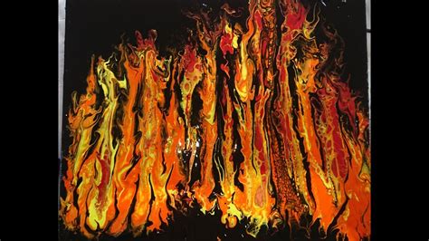 Acrylic Fluid Painting Flame Home Decor Abstract Fire Art Swipe Pour
