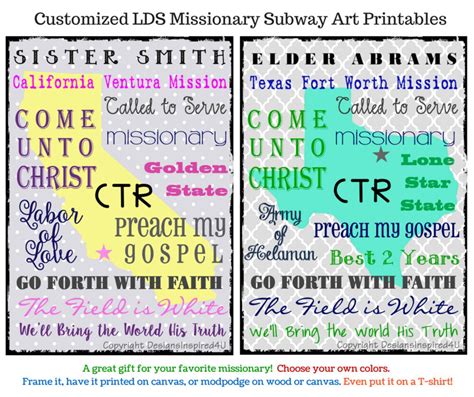 Customized Lds Missionary Map Subway Art Printable Plaque