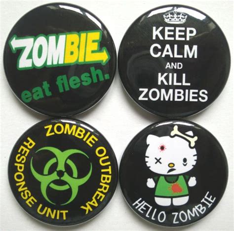 Set Of Four Zombie Cute Funny Badges Buttons Pins Etsy Badge