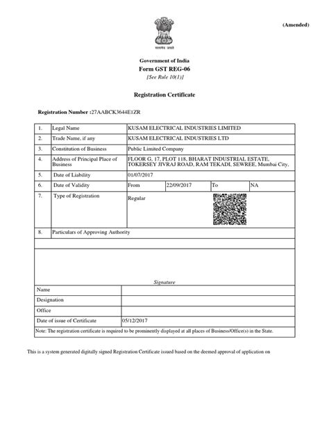 Kusam Electrical Gst Certificate Reg 06 Pdf Government Justice