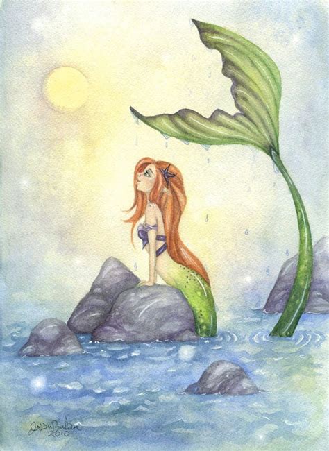 578x826 mermaid and bubbles tattoo sketch in 2017 real photo, pictures. Mermaid Art 5x7 Watercolor Fine Art Print Mermaid