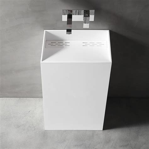 Rectangle Modern Design White Freestanding Pedestal Bathroom Wash Basin