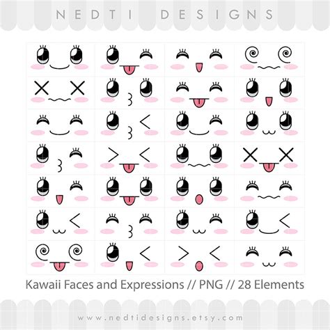 28 Kawaii Cute Faces Clipart Face Expressions Overlay
