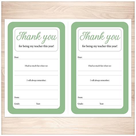 Teacher Thank You Notes 2 Per Page Bundle In 4 Colors Printable At