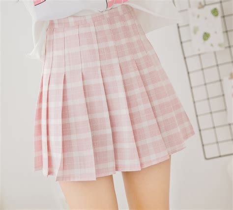 Pink Lattice High Waist Pleated Skirt Women Mini Skirt · Himistore · Online Store Powered By